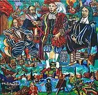 Peinture historique «De Gouden eeuw» sur la famille De Graeff et le Siècle d'or néerlandais. Les protagonistes sont représentés autour de Cornelis de Graeff (au centre) et de ses proches Johan de Witt (à droite), Cornelis de Witt (à gauche) et Andries Bicker (nl) (deuxième à gauche) ainsi que quelques événements marquants de cette époque. (Peinture de Matthias Laurenz Gräff, 2007)