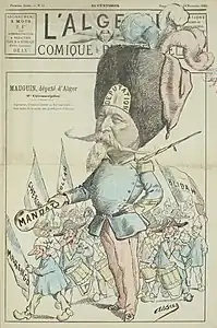 Caricature d'Alexandre Mauguin (L'Algérie comique et pittoresque, 18 novembre 1883).