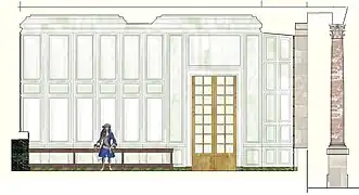 Coupe restituée de la paroi ouest de la salle des gardes de Monseigneur, 1700-1790.