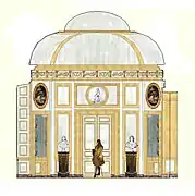 Restitution de la coupe du Salon des Albane de Meudon, paroi est.