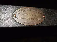 Plaque de vélocipède Michaux 27 rue Jean-Goujon (actuel no 19).