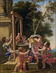 Angelots tirant l’eau d’un puits, huile sur bois, 59,5 × 47,5 cm, Strasbourg, musée des beaux-arts.