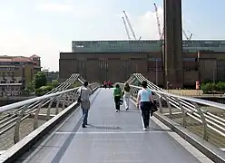 Traversée du pont avec vue sur la Tate Modern gallery
