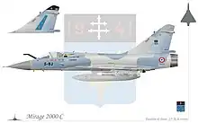 Dessin de profil d'un Mirage 2000C de l'EC 2/5 Île-de-France