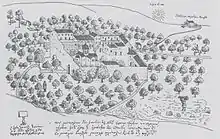 Dessin du monastère par Barksi, 1745