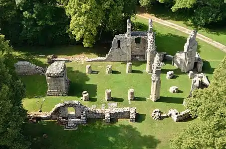 Les ruines de la collégiale Saint-Germain, vues depuis le monument américain.