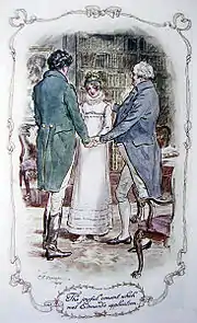 Illustration. Un homme bénit un jeune couple