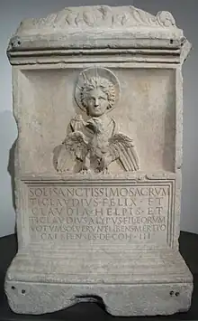 Autel au dieu de Palmyre, Malakbêl (Soleil), inscription votive. H. 3,50 m. IIe siècle EC. Musées du Capitole