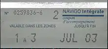 Un coupon de l'abonnement annuel carte Intégrale sur l'ancien support magnétique.