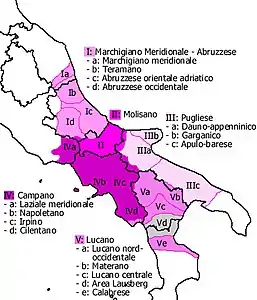 Carte du groupe italo-roman méridional. Le napolitain est noté par « IVb ».