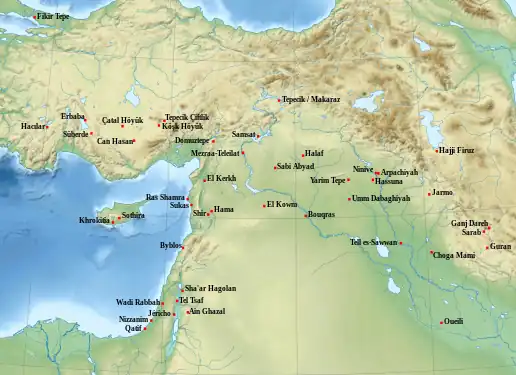 Carte du proche orient montrant divers lieux.