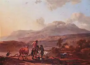 Paysage italien au coucher du soleil (1670-1672), de Nicolaes Berchem.