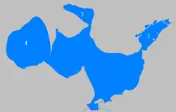 Carte de la Petite mer d'Aral,1= Baie Shevchenko2= Baie Butakov 3= Baie Saryshyganak.