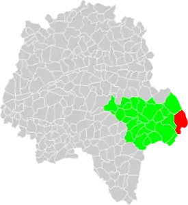Vue d'une carte indiquant l'emplacement d'une commune dans son département.