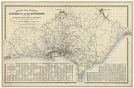 Plan indicateur de Cannes et de ses environs en 1888.