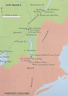 Lac Champlain à la veille de la guerre de Sept Ans, zone très disputée, 1754.