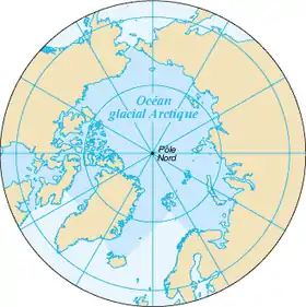 Carte de l'océan Arctique avec ses mers bordières.