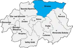 Localisation du district de Brezno dans la région de Banská Bystrica (Carte interactive)