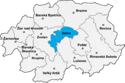 Localisation du district de Detva  dans la région de Banská Bystrica (Carte interactive)