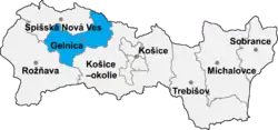 Localisation du distrct de Gelnica dans la région de Košice (carte interactive)