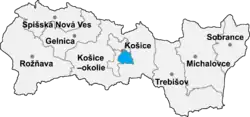 Localisation du distrct de Košice IV dans la région de Košice (carte interactive)