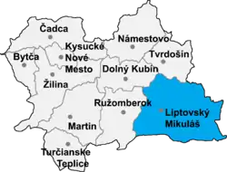 Localisation du district de Liptovský Mikuláš dans la région de Žilina (carte interactive)