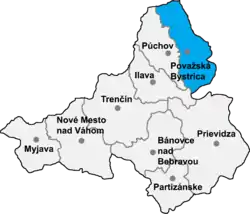 Localisation du district de Považská Bystrica dans la région de Trenčín (carte interactive)