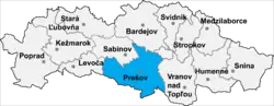 Localisation du district de Prešov dans la région de Prešov (carte interactive)