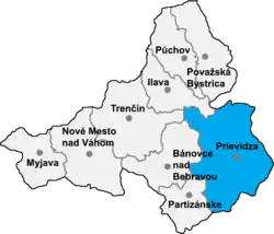 Localisation du district de Prievidza dans la région de Trenčín (carte interactive)