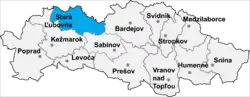 Localisation du district de Stará Ľubovňa dans la région de Prešov (carte interactive)