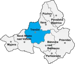 Localisation du district de Trenčín dans la région de Trenčín (carte interactive)
