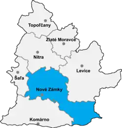 Locatisation du district de Nové Zámky dans la région de Banská Bystrica (carte interactive)