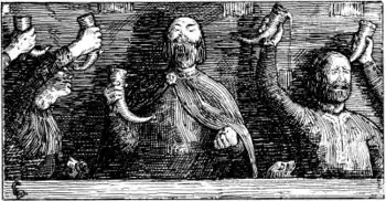 Aux funérailles de Harald à la dent bleue, le jarl Sigvaldi prête serment en mémoire de son père de se rendre en Norvège et de tuer le jarl Håkon.