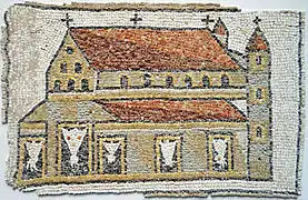 Mosaïque byzantine : basilique avec tours (Ve siècle)