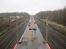 Le quai et les voies, vus de la passerelle d'accès.