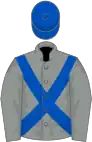 Grey, royal blue cross-belts and cap