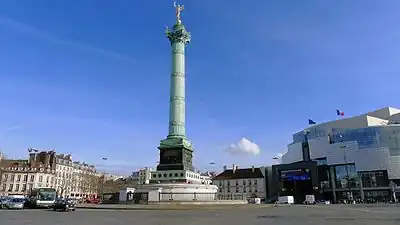 La colonne de Juillet et l'opéra Bastille vus du 4e arrondissement.