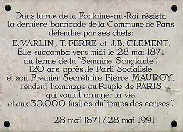 Plaque commémorative posée le 28 mai 1991.