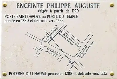 La porte du Temple sur une plaque posée au n°6 de la rue Rambuteau.