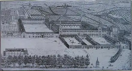 Le Palais du Buen Retiro en 1636–1637; dessin du XVIIe&nbsp;siècle.