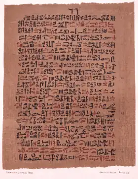 feuille de papyrus couverte d'inscriptions