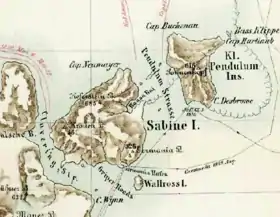 Carte dressée durant la Seconde expédition allemande au pôle Nord représentant l'île du Petit pendule.