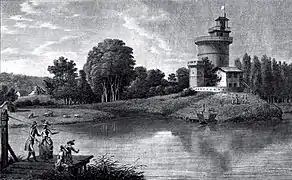 La plus grande des fabriques, la Tour Gabrielle, dominait la majeure partie du Petit Parc. La trajectoire du bac est bien visible.