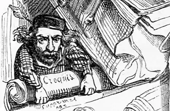 L'artiste courroucé, déroulant les croquis supprimés par l'auteur, p.  502 (détail).