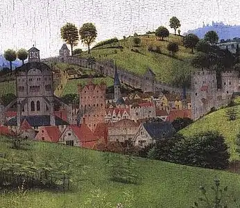 Une ville du XVe siècle. Le temple symbole la ville de Jérusalem.