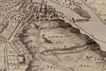 Extrait en noir et blanc d'une carte ancienne.