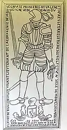 Pierre tombale de Claude de Bigny en habit de combat, mort le 10 septembre 1622.