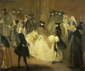 Le Ridotto d'après Pietro Longhi (vers 1720).