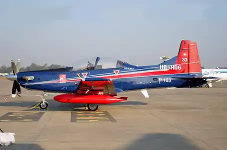 Pilatus PC-7 Mk II de la Force aérienne indienne lors de son convoyage de Suisse en Inde en mai 2014.