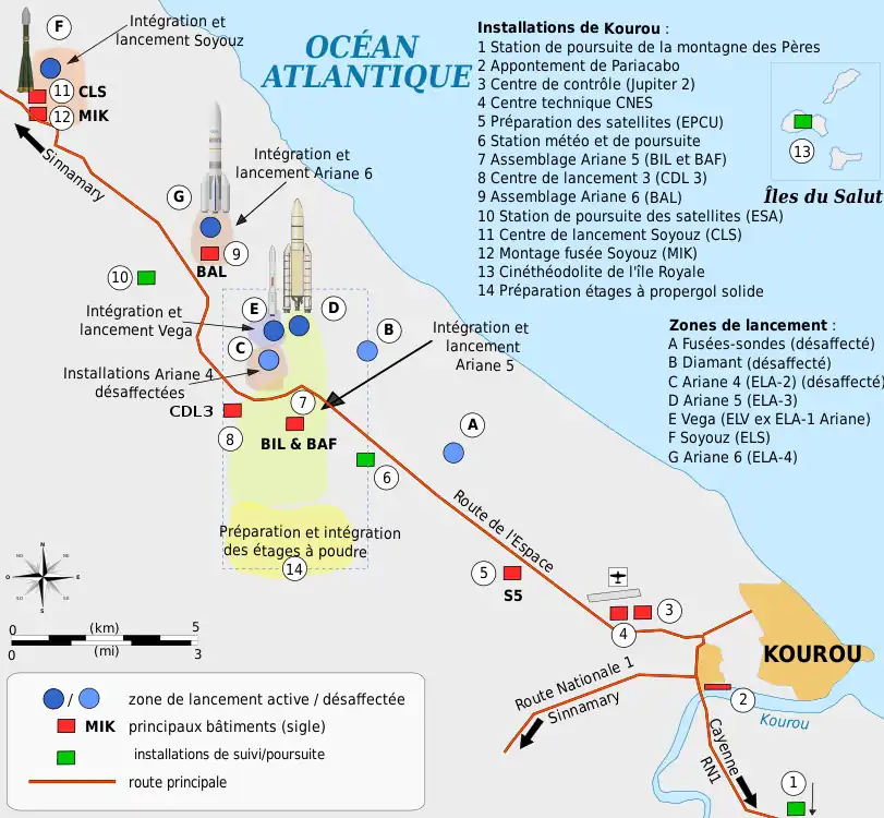 Schéma 1 : Plan des principales installations du Centre Spatial Guyanais.